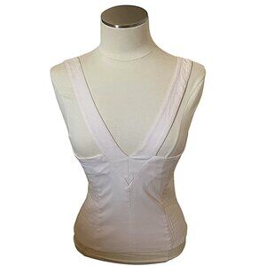 H&M Divided Beige Sleeveless Stretch Fitted Top Zip Back Cutout V-Neck Size 10